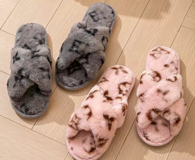 Monogram Cross-Band Fluffy Slippers