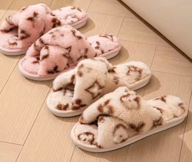 Monogram Cross-Band Fluffy Slippers