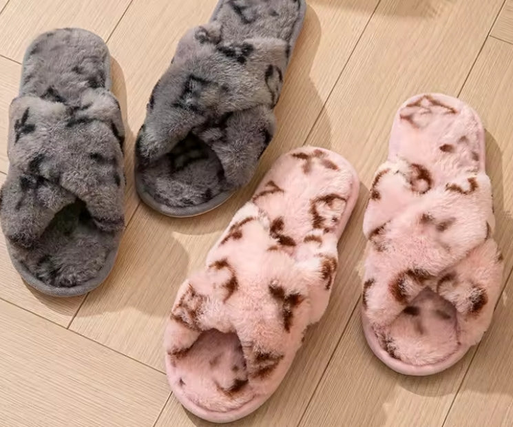 Monogram Cross-Band Fluffy Slippers