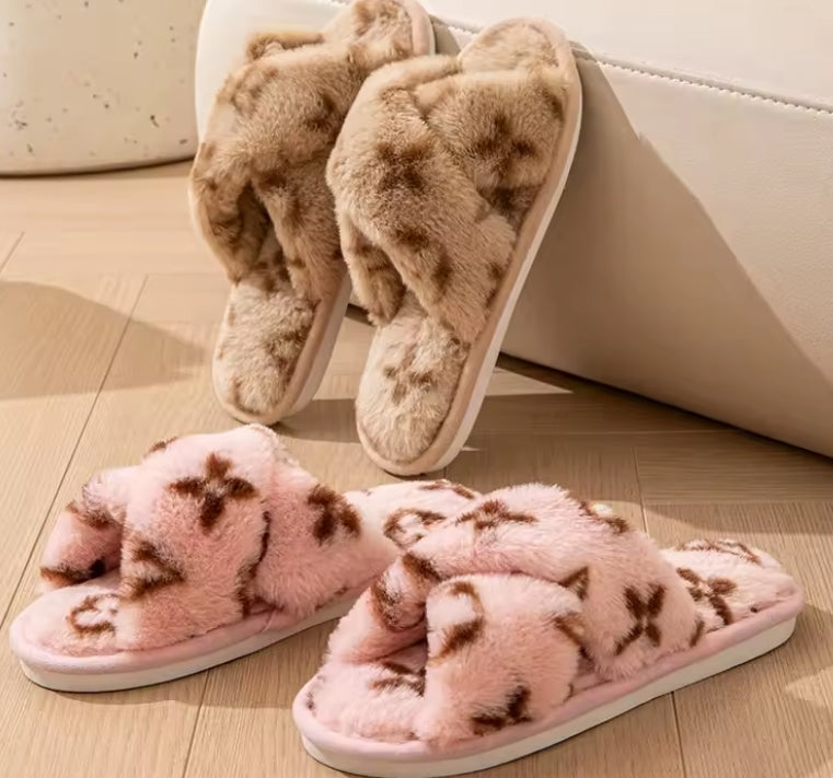Monogram Cross-Band Fluffy Slippers
