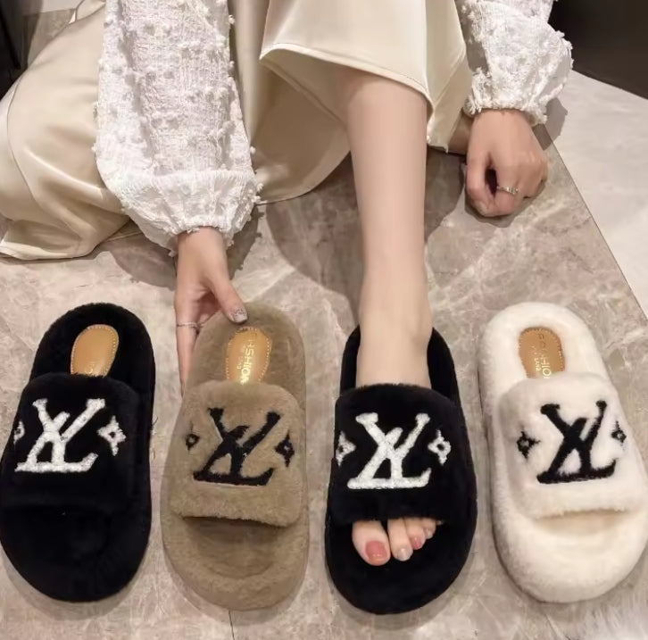 Monogram Fluffy Slides