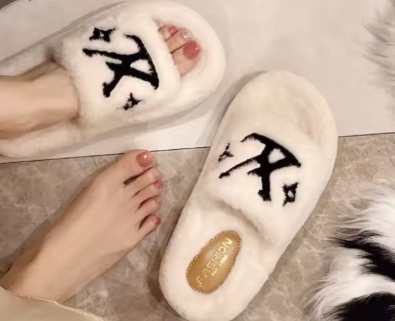 Monogram Fluffy Slides
